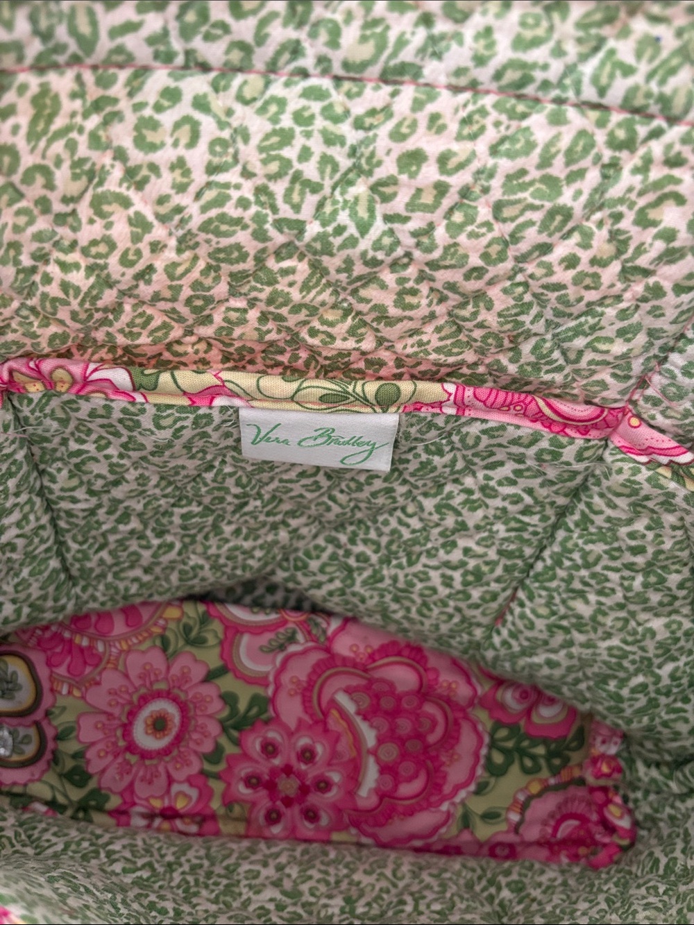 Vera Bradley Pink Floral Quilted Tote with Green Accents - Picture 2 of 2